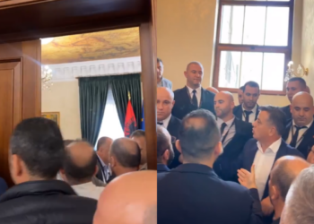 Garda nuk i lejon në mbledhjen e Kryetarëve, deputetët e PD-së mësyjnë në zyrën e Nikollës/ VIDEO