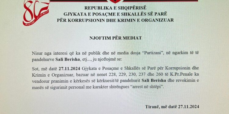 Berisha i lirë, GJKKO njoftim
