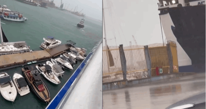 Stuhia në Durrës/ Trageti këput litarët, hekurat bien mbi anijet e tjera (VIDEO)
