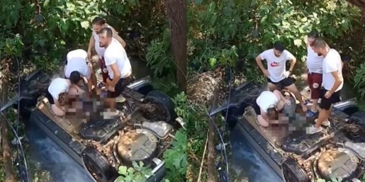 VIDEO – Aksident në aksin Sarandë-Gjirokastër, automjeti përfundon në kolektorin e ujërave