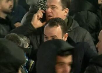 VIDEO/ Protestuesi ndjek me çadër policin
