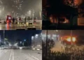 Një pjesë e protestuesve zhvendosen te “Zogu i Zi”, ndizet zjarr në mes rrugës
